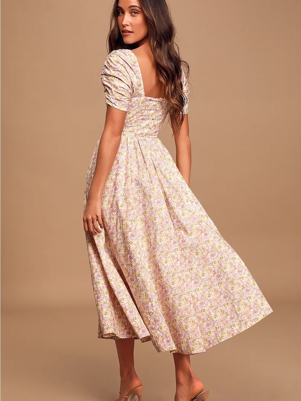 Free People She’s A Dream Midi Dress Pastel Floral Puff Sleeve Cottagecore 4